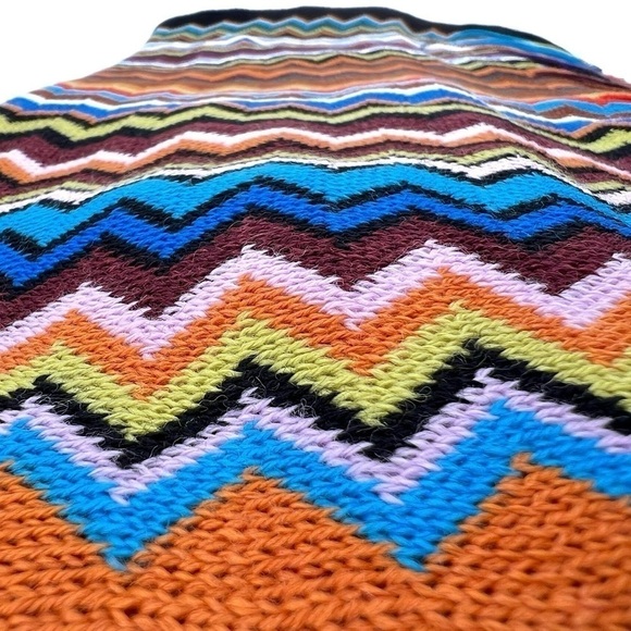Missoni Scarpia Knit Scarf 18” x 79”Wool Blend Zigzag Multicolor Chevron New NWT - Picture 8 of 9